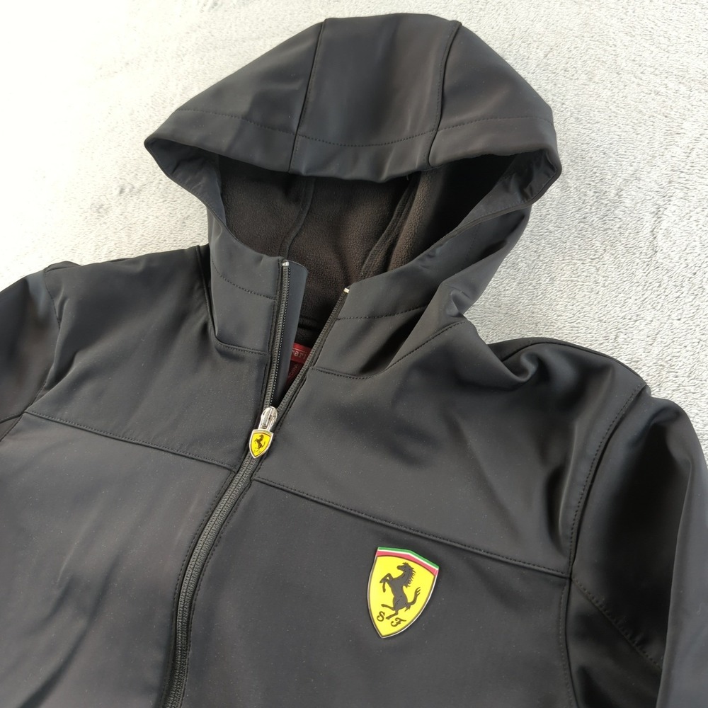 Ferrari Softshell Jacket Mens Small Black Zip Up Hoodie Maranello Italy Racing